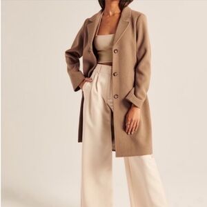 Abercrombie & Fitch A&F “Dad Coat” Wool Beige Tan Trench Coat Pea Coat Long